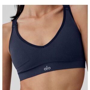 ALO navy seamless ribbed navy bra